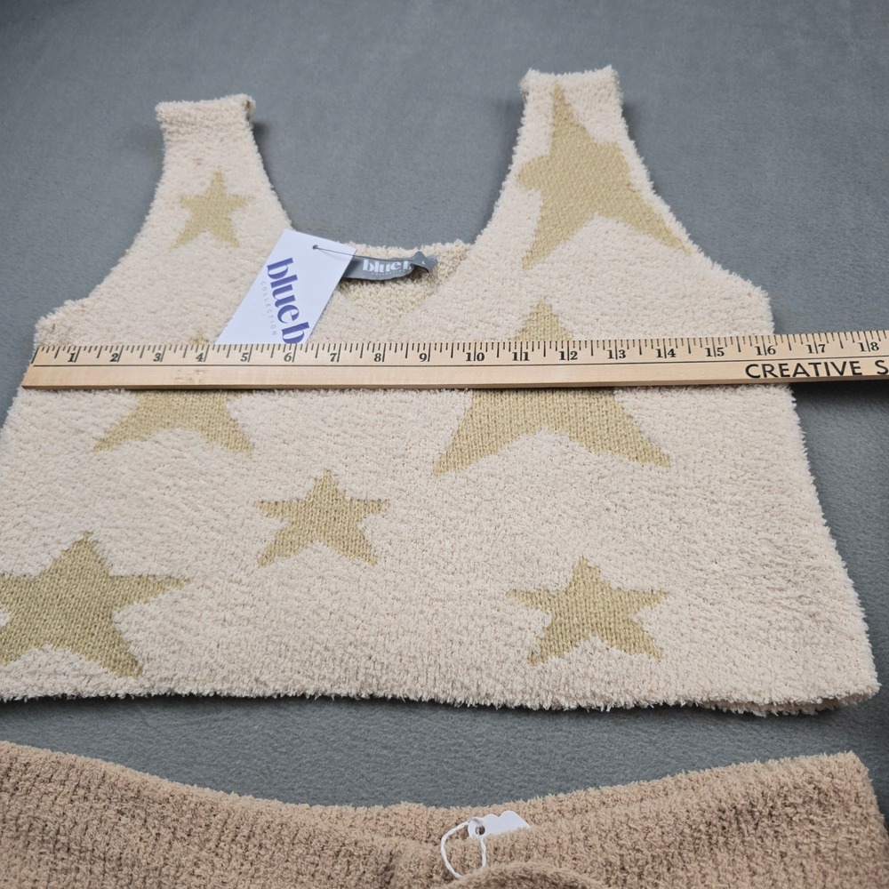 Blue B. Womens Star Print Fuzzy Knit 2 Piece Lounge Set Tan Cream Large 13000SET - Picture 6 of 11